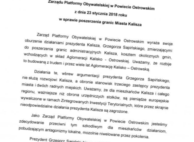 Ostrowska PO krytykuje prezydenta Kalisza i broni aglomeracji